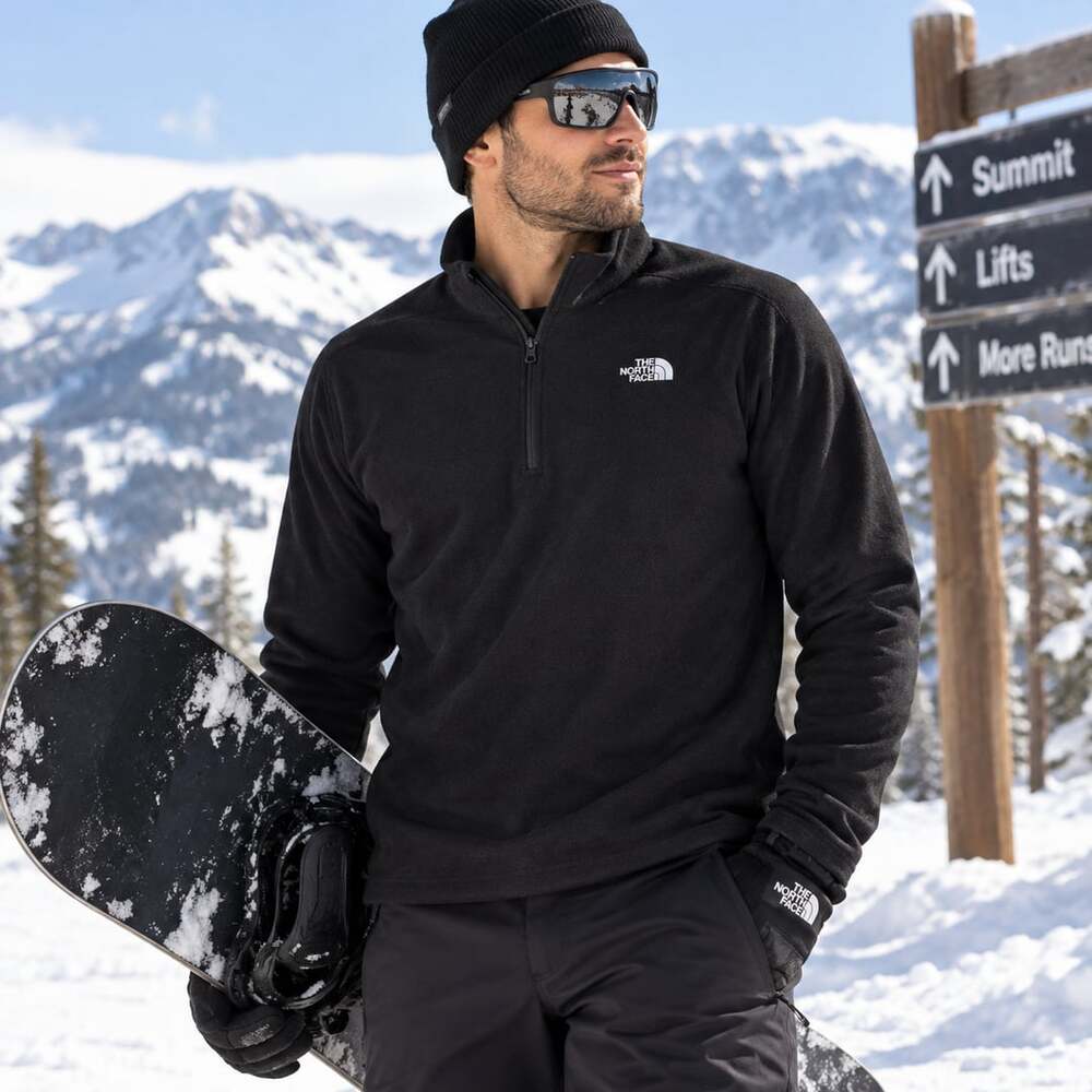 The North Face Men’s Medium Black 1/4 Zip Fleece Pullover Jacket Outdoor Snowy